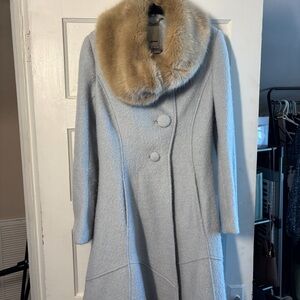 Elevenses Anthropologie Sky Blue Collared Beatrix Coat with Faux Fur Size 10